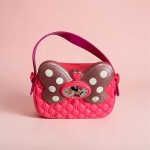 Disney Hot Pink Kids Bow Crossbody Bag with Glitter Accent